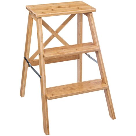 5Five Simply Smart – Échelle pliante en bambou 3 marches – Hauteur 63,5 cm – Charge max 150 kg – Usage intérieur et extérieur – Design écologique