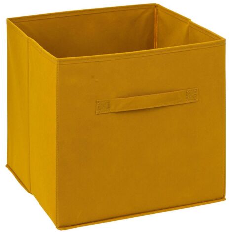 5Five Simply Smart – Coffre de rangement en tissu 31x31cm – Couleur jaune moutarde – Structure en polypropylène – Compatible systèmes modulables
