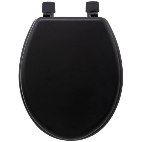 Five – Abattant WC en bois laqué noir – Charnières en résine plastique – Dimensions 48x36 cm – Compatible tous WC standard - 5five