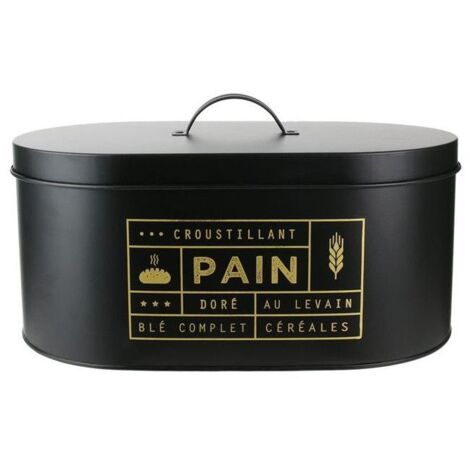 Boite à pain en métal noir mat – Dimensions 34,5 x 20 x 18,5 cm – Contenance 6 L – Élégante et design pour cuisine moderne