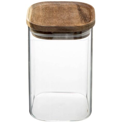 Pot de cristal hermétique de 1 litre avec couvercle en acacia - 5five