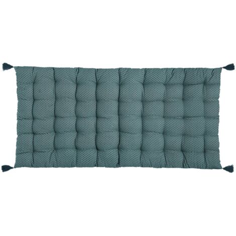Atmosphera – Matelas de sol bleu canard 120x60cm – Housse 100% coton – Garnissage 100% polyester – 4 pompons décoratifs
