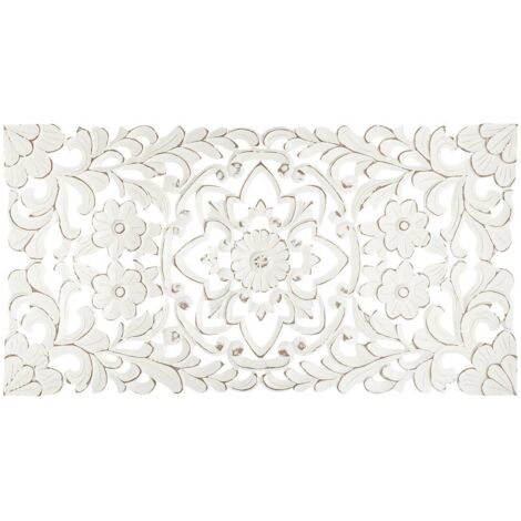 Atmosphera – Décoration murale en bois MDF blanc vieilli 85 x 45 cm – Style bohème chic pour salons et chambres – Accroche facile