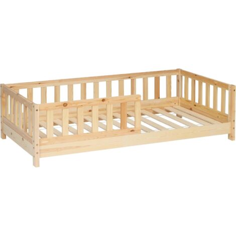 Lit barrières pour Enfant en Bois Naturel 90x190 cm Montessori
