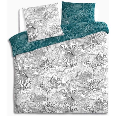 Atmosphera – Parure de lit jungle 240x220 cm en coton – Housse réversible – 2 taies d'oreiller 65x65 cm – Label OEKO-TEX Standard 100