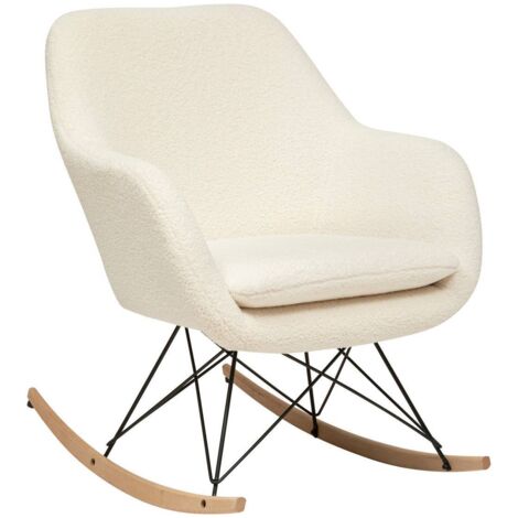 Atmosphera – Fauteuil à bascule rocking-chair en tissu bouclette blanc – Dimensions L. 65 x P. 80 x H. 83 cm – Hauteur d'assise 45 cm – Pour coin détente (1/5)