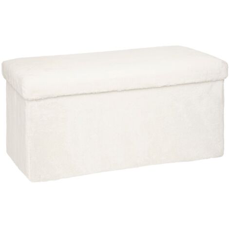 Atmosphera – Pouf pliant double Ezzio – Fausse fourrure blanche – Structure MDF – Dimensions L. 76 x P. 38 x H. 38 cm – Coffre de rangement intégré