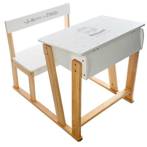 Atmosphera – Bureau enfant en bois de pin et MDF H 63,5 cm – Espace de rangement intégré – Pour activités scolaires et dessin