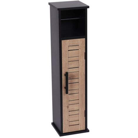 Meuble Réserve et Dérouleur de Papier WC 1 porte et 1 étagère H 75 cm - Noir - TENDANCE