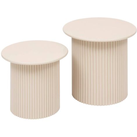 Atmosphera – Lot de 2 tables gigognes rondes beige 40x38cm – Finition cannelée – Pour intérieur contemporain – Sans montage