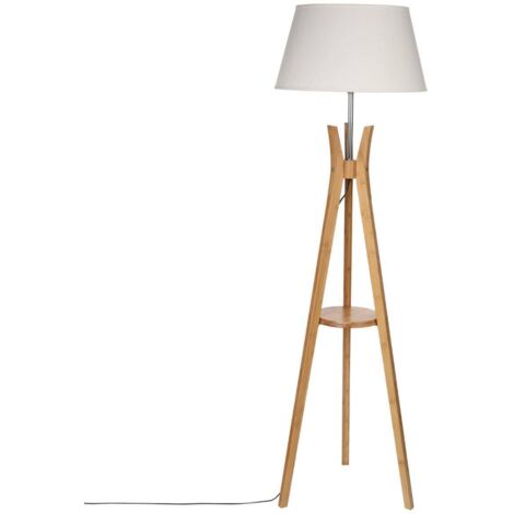 Atmosphera – Lampadaire trépied en bambou H156cm – Abat-jour en polyester et lin – Longueur câble 243cm – Éclairage chaleureux pour salon et chambre