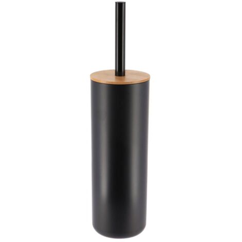 Tendance – Brosse WC avec support noir et couvercle en bambou – Dimensions 9x9x37.2cm – Poids 0.31kg – Matières : polystyrène, bambou, métal