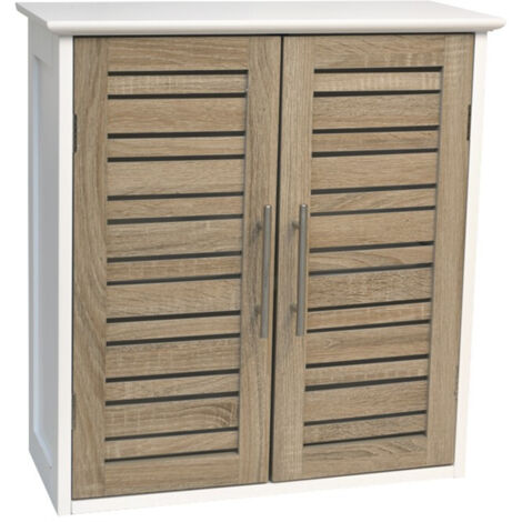Tendance – Meuble haut de salle de bain 2 portes 1 étagère intérieure – Dimensions 52x22x55 cm – Bois MDF – À fixer au mur