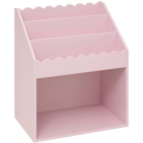 Atmosphera – Bibliothèque enfant en bois rose clair – 3 étagères inclinées – Dimensions 48x32x60 cm – Système anti-basculement inclus