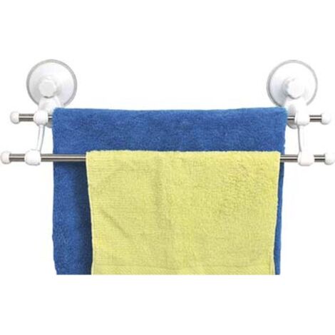 Tendance – Porte-serviette 2 barres en acier inoxydable sur ventouses – Fixation extra adhérente – Dimensions 52x15x15cm – Couleur blanc (1/2)