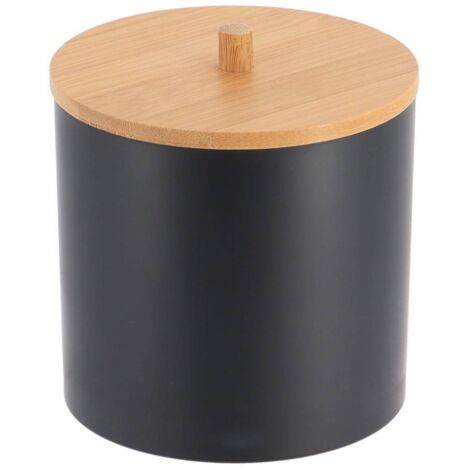 Tendance – Boite à coton noire en polypropylène avec couvercle en bambou – Dimensions 11x10 cm – Rangement élégant pour salle de bain