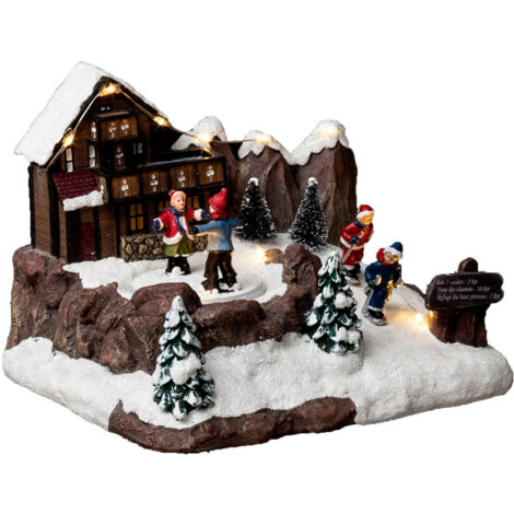 Fééric Lights And Christmas – Village de Noël lumineux avec patineurs – 9 LED blanc chaud – Dimensions 18.20x16.00x14.30 cm – Poids 0.68 kg pour décoration intérieure (1/3)