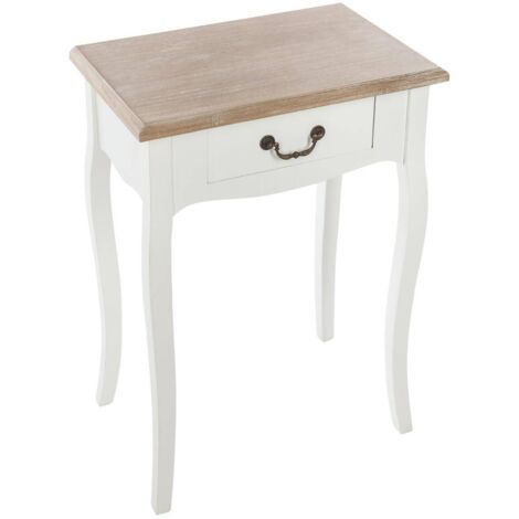 Atmosphera – Table de chevet en bois massif de paulownia – 1 tiroir – Dimensions L. 47 x l. 30 x H. 65 cm – Style vintage blanc (1/8)