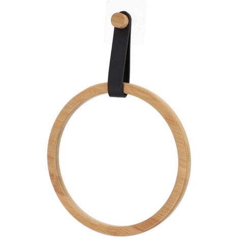 Porte-serviette en Bambou avec lanière Noir mat en simili cuir - TENDANCE (1/3)