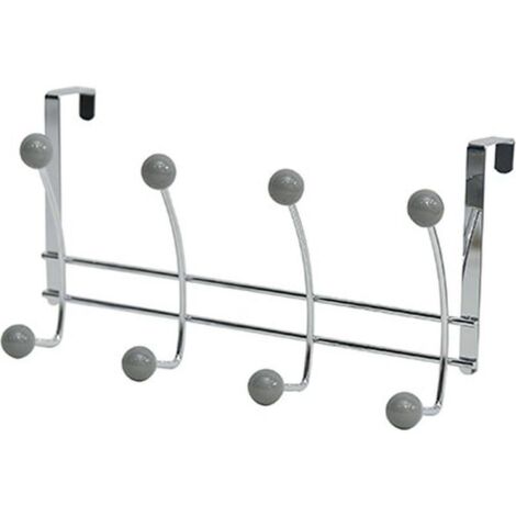 Patère Porte-serviettes 8 Crochets Gris en métal et céramique - à suspendre sur porte - TENDANCE (1/2)