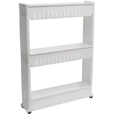 Tendance – Meuble de rangement à 3 niveaux sur roulettes – Dimensions 12 x 54 x 72 cm – Polypropylène blanc – Optimise l'espace salle de bain (1/3)