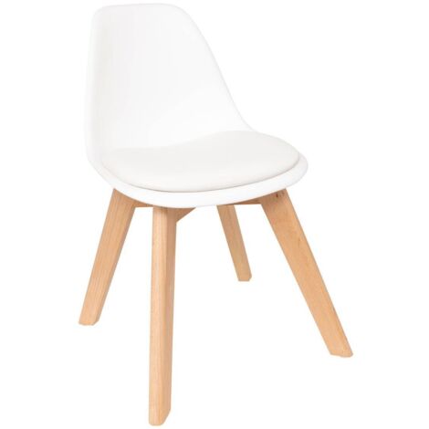 Atmosphera – Chaise enfant scandinave blanche avec assise en mousse – Dimensions L. 55 x P. 31 x H. 38,5 cm – Pieds en bois de hêtre FSC