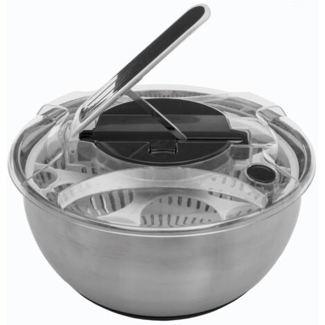 Essoreuse à levier inox 3,5 L – Dimensions 27 cm x 16 cm – Pour salade, herbes et légumes – Système de rotation rapide – Secret De Gourmet