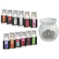 Coffret Senteur de Luxe 13 pièces avec 1 brûle-parfum et 12 flacons d'huile parfumée - Atmosphera