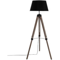 Atmosphera – Lampadaire trépied en bois massif de pin avec abat-jour noir H 145 cm – Éclairage doux pour salon, chambre ou bureau