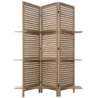 Atmosphera – Paravent original avec 3 étagères en bois de Paulownia H 170 cm – Dimensions L. 120,5 x P. 37 cm – Design minimaliste pour intérieur