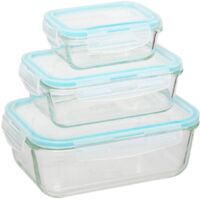 5Five Simply Smart – Lot de 3 grandes boîtes rectangulaires de conservation en verre borosilicate – Couvercle hermétique – 330/800/1730 ml – Dimensions 13x10x5 cm, 18,5x12,5x6 cm, 23x16,5x8,5 cm