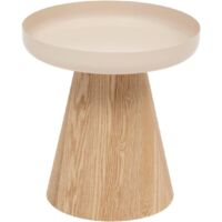 Atmosphera – Table à café ronde D40 en acier beige et bois de frêne – Hauteur 41,8 cm – Pied conique pour petits espaces – Facile à entretenir