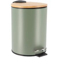 Poubelle à pédale 3L en métal Vert Kaki avec couvercle en Bambou - TENDANCE