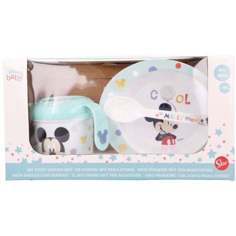 Bumkins Set Prima Pappa Mickey Mouse – Ciotola Con Ventosa E Cucchiaio – Silicone Alimentare Blu
