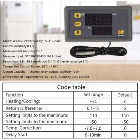 2 Pièces Régulateur De Température Numérique W3230 AC 110 V-220 V - Foto 2