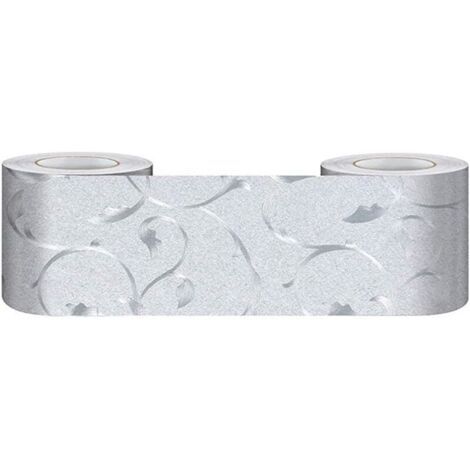KZQ 1 Band selbstklebende Wandbordüre, wasserdichte PVC-Tapete, Küchen- und Badezimmer-Sockelleiste, Wanddekoration, ausgeschnittene Pinnwand-Bordüre, Silberranke, 5 cm x 500 cm (1/4)
