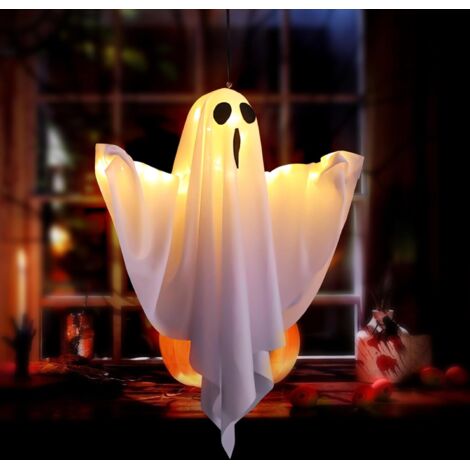 Halloween-Hängegeist-Dekoration, Halloween-Geister-Windsack, leuchtender Hängegeist mit LED-Licht, Halloween-Dekorationsrequisiten für Garten, Hof, draußen und drinnen. (1/5)