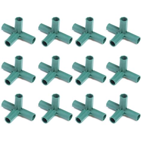 12 x 4-Wege-Gartenverbinder, 11 mm, T-förmige Hochleistungs-Kunststoffrohrverbindungen für Gewächshäuser, Zeltschuppenverbinder (1/4)