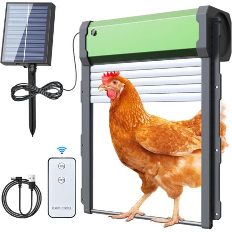 Solar-Rolltor für Hühnerstall, automatisches Hühnerstall-Solartor mit Timer, Lichtsensor, Fernbedienung, intelligentem Quetschschutz, wasserdichte automatische Hühnerstalltür (1/5)