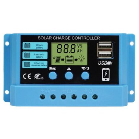 KZQ 30A 12V/24V Solarladeregler, intelligenter Solarpanel-Regler mit LCD-Display und 5V/2A USB-Anschluss, geeignet für verschiedene Batterietypen, einfach zu bedienen (1/5)