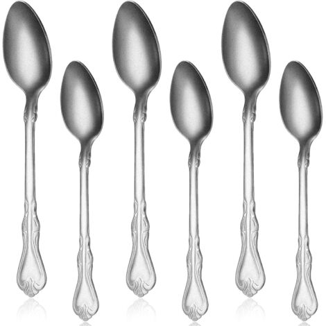 Vintage-Teelöffel-Set mit 6 Stück, 6,3 Zoll Dessertlöffel aus Edelstahl, elegantes Blumengeschirr, Retro-Teelöffel, Servierlöffel für Zuhause, Restaurant, Partyzubehör.