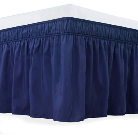 Bettvolants in Queen-Size-Größe mit verstellbaren Gürteln, 12 Zoll hoch, marineblaue elastische Rüschen, luxuriöser seidiger Stoff, knitterfrei und lichtbeständig, einfarbig.