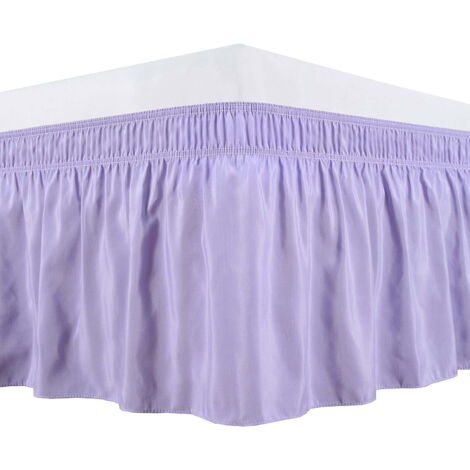 Wickelröcke fürs Bett mit verstellbaren Gürteln für 12-Zoll-Queensize-Betten, elastische Rüschen in Lavendelfarbe, angenehm zu tragen, knitter- und lichtbeständig, luxuriöser, seidiger Stoff, einfarbi