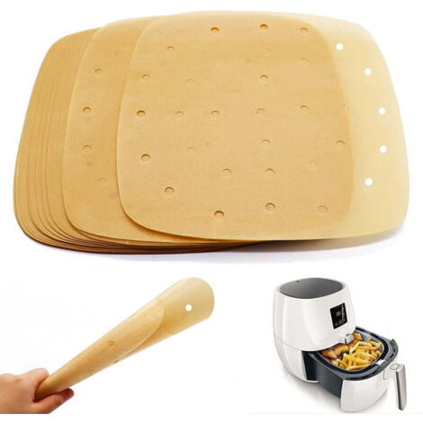 200 Stück 8,5 Zoll großes Pergamentpapier für die Heißluftfritteuse, perforiertes quadratisches Backpapier für Heißluftfritteuse, Dampfgarer, Backen und Ofen. (1/5)