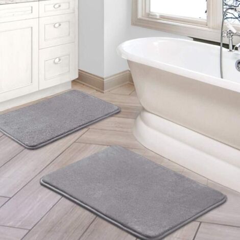 Badematte aus Memory-Schaum, Samtflanell, ultraweich und saugfähig, rutschfest, waschbar, ideal für Badezimmer oder Schlafzimmer (2er-Set – 40 x 60 cm / 50 x 80 cm, Grau)