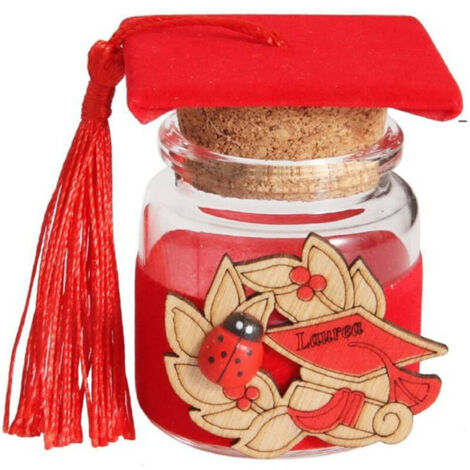 Bomboniera laurea tocco portaconfetti con coccinella e quadrifoglio
