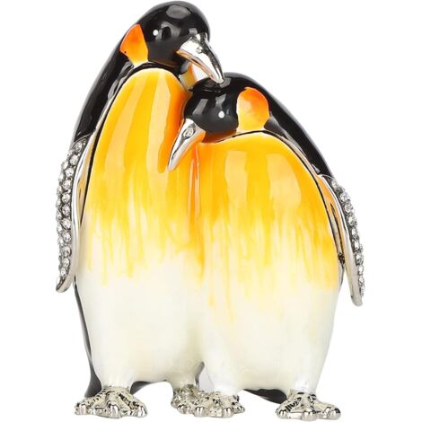 Boîte à bibelots pour Couple de Pingouins, Motif Pingouin émaillé, Petite boîte à bibelots décorative, boîte à Bijoux décorative avec Strass, Ornement de Cadeau délicat (1/5)