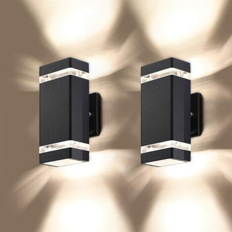 Applique extérieure Lot de 2 appliques murales d'extérieur LED carrées vers le haut et vers le bas, corps en aluminium étanche, 3000 K 5 W avec certificat ETL (1/5)