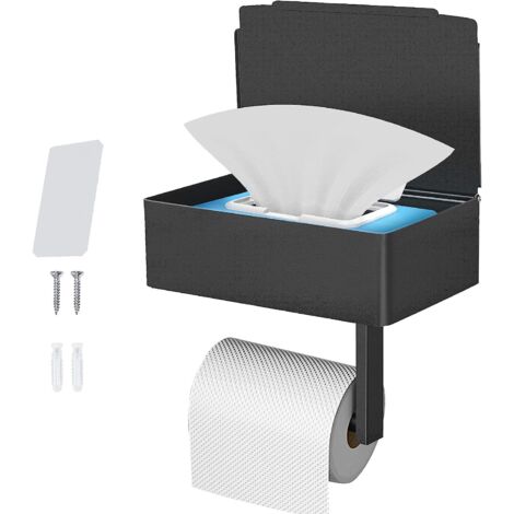 Porte Papier Toilette Support Mural en Noir, Acier Inoxydable Porte Rouleau avec étagères Spacieuses, Support Mural pour Papier Toilette pour Toilettes et Cuisines (1/5)
