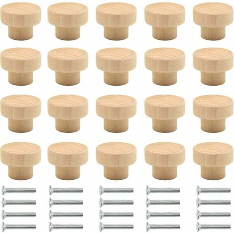 Poignée Meuble Bois 20 pièces Boutons Ronds en Bois Naturel Bouton de Meuble Bois Bouton de Porte Bois Bouton Tiroir Convient aux armoires tiroirs armoires pansements cuisine etc(Couleur de bois) - Bo (1/5)